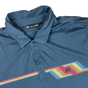 Travis Mathew Polo Shirt Mens XL Blue Print Short Sleeve Golf Pima Cotton Casual